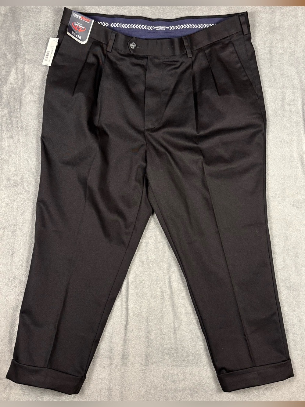 Roundtree & Yorke TravelSmart Pants Mens 38x28 Black Pleated Core Comfort NWT